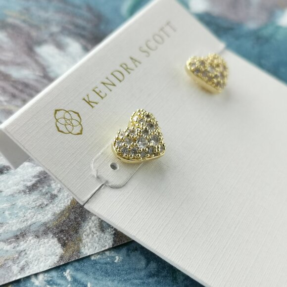 Kendra Scott Ari Gold PAVE White Crystal Heart Earrings - Picture 2 of 3